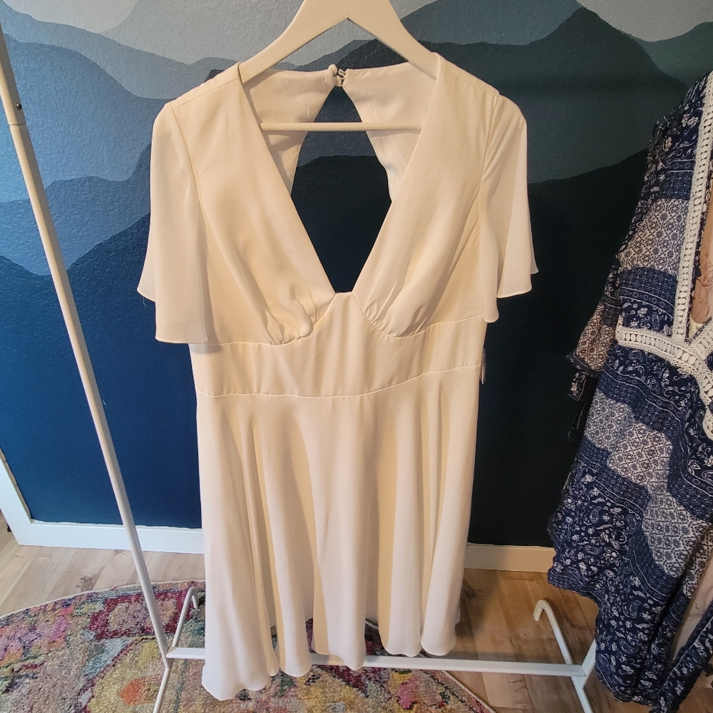 David's Bridal Cream Midi Dress